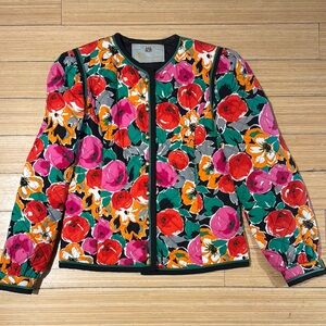Vintage 80’s Aquascutum Red and Pink Floral Quilted Puffer Blazer